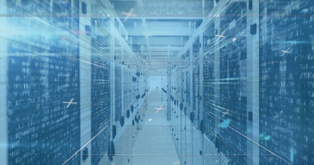 Clean server corridor with wall clock emphasizing business hours Clean server corridor with wall clock and copy space for business hours.